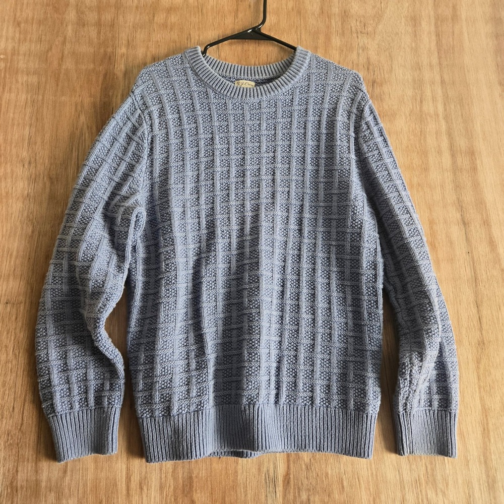 J. Crew Re-Imagined Mens Blue Basketweave Knit Cotton Crewneck Sweater Size M